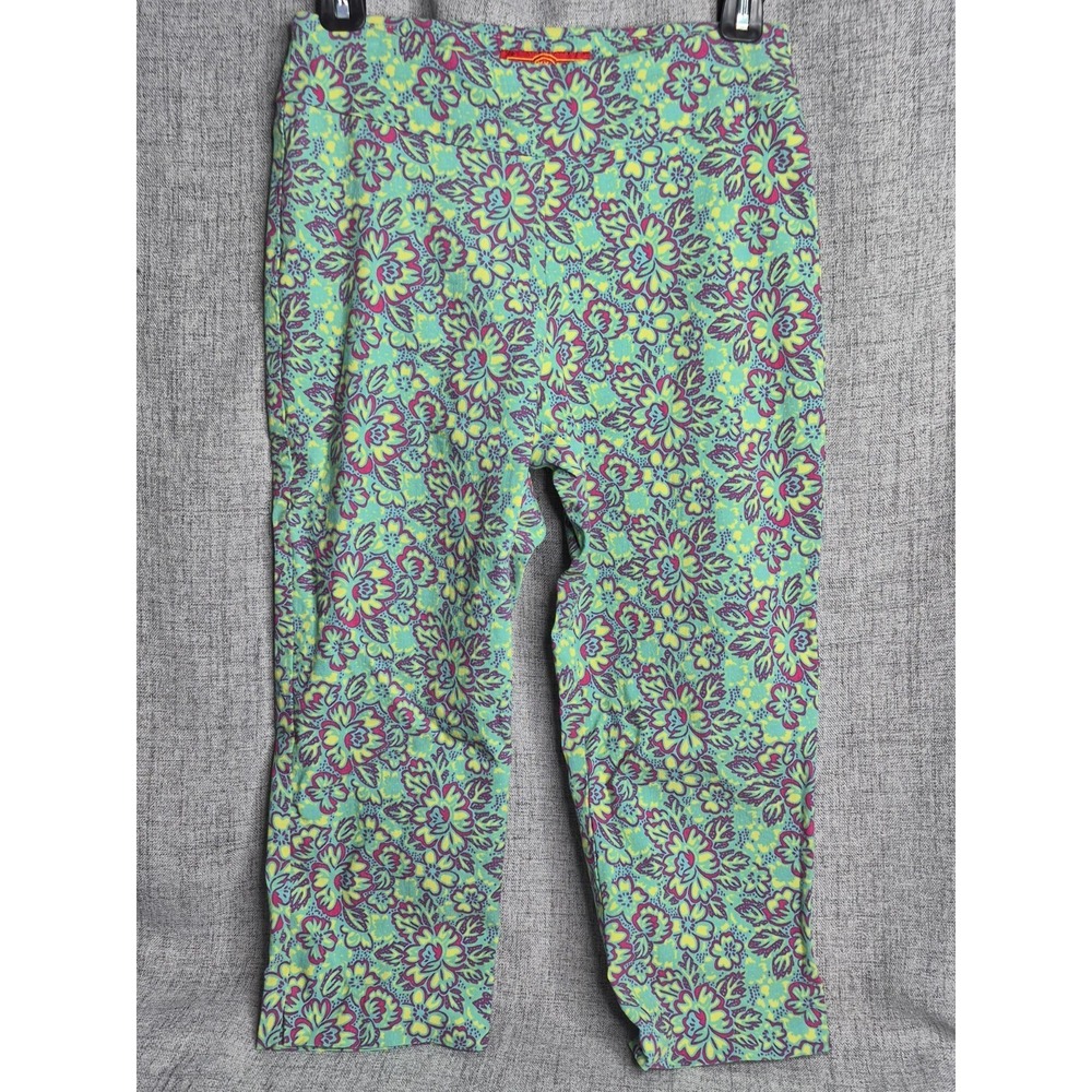 KRAZY LARRY Preppy 70s Vibe Resort Stretch Capri Size 2 Floral Hippy Tummy Panel